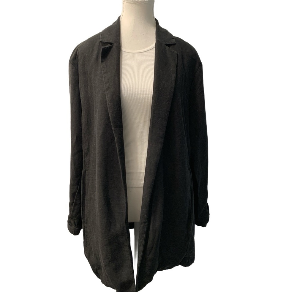 Eileen Fisher Black Blazer Oversized Open Front Linen Jacket Size Small - Picture 3 of 7